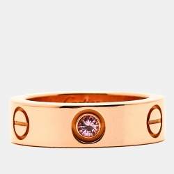 Pre Owned Cartier Love Pink Sapphire 18k Rose Gold Ring Size 49
