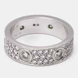 Pre Owned Cartier Love Pavé Diamonds 18k White Gold Ring Size 60