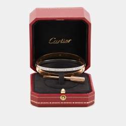 Pre Owned Cartier Love Paved Diamond 18k Two Tone Gold Bangle Bracelet 16
