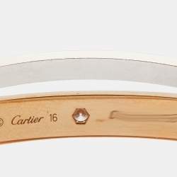 Pre Owned Cartier Love Paved Diamond 18k Two Tone Gold Bangle Bracelet 16