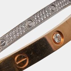 Pre Owned Cartier Love Paved Diamond 18k Two Tone Gold Bangle Bracelet 16