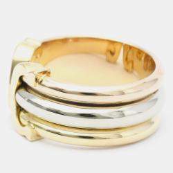 Pre Owned Cartier Double C Trinity Vintage 18K Yellow Rose and White Gold Ring EU 51