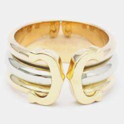 Pre Owned Cartier Double C Trinity Vintage 18K Yellow Rose and White Gold Ring EU 51