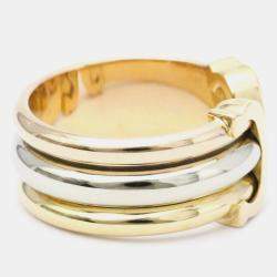 Pre Owned Cartier Double C Trinity Vintage 18K Yellow Rose and White Gold Ring EU 51