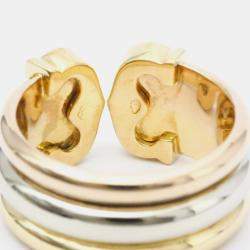 Pre Owned Cartier Double C Trinity Vintage 18K Yellow Rose and White Gold Ring EU 51