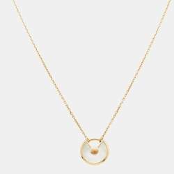 Pre Owned Cartier Amulette de Cartier Diamond Mother of Pearl 18K Yellow Gold Necklace XS