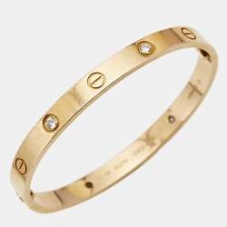 Pre Owned Cartier Love 4 Diamond 18k Rose Gold Bracelet 17