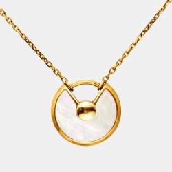 Pre Owned Cartier Amulette De Cartier Mother of Pearl Diamonds 18k Yellow Gold XS Model Necklace