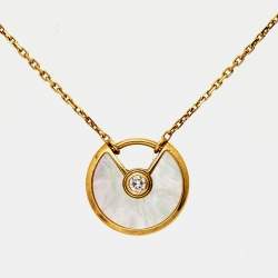 Pre Owned Cartier Amulette De Cartier Mother of Pearl Diamonds 18k Yellow Gold XS Model Necklace