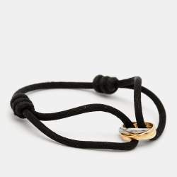 Pre Owned Cartier Trinity 18k Three Tone Gold Adjustable Black Cord Bracelet