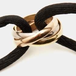 Pre Owned Cartier Trinity 18k Three Tone Gold Adjustable Black Cord Bracelet