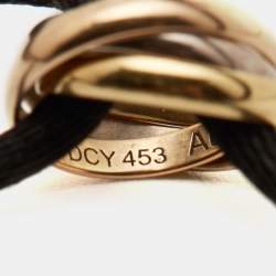 Pre Owned Cartier Trinity 18k Three Tone Gold Adjustable Black Cord Bracelet