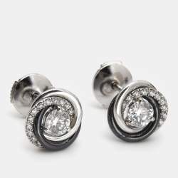Pre Owned Cartier Trinity Ceramic Diamond 18k White Gold Earrings