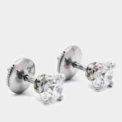Pre Owned Cartier 1895 Solitare Diamonds Platinum Earrings