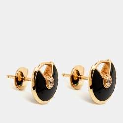 Pre Owned Cartier Amulette De Cartier Onyx Diamond 18k Rose Gold Earrings