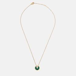 Pre Owned Cartier Amulette De Cartier Malachite Diamond 18k Rose Gold XS Model Necklace