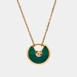 Pre Owned Cartier Amulette De Cartier Malachite Diamond 18k Rose Gold XS Model Necklace
