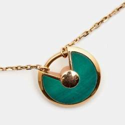 Pre Owned Cartier Amulette De Cartier Malachite Diamond 18k Rose Gold XS Model Necklace
