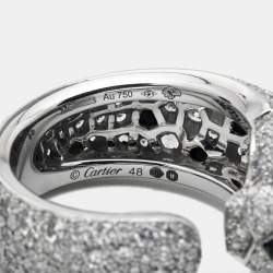 Pre Owned Cartier Panthere De Cartier Diamond Onyx Emerald 18K White Gold Cocktail Ring Size 48