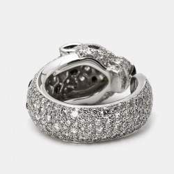Pre Owned Cartier Panthere De Cartier Diamond Onyx Emerald 18K White Gold Cocktail Ring Size 48