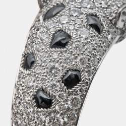 Pre Owned Cartier Panthere De Cartier Diamond Onyx Emerald 18K White Gold Cocktail Ring Size 48