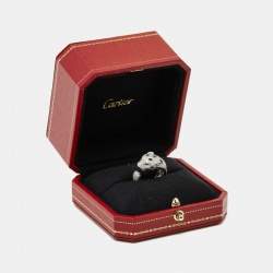 Pre Owned Cartier Panthere De Cartier Diamond Onyx Emerald 18K White Gold Cocktail Ring Size 48