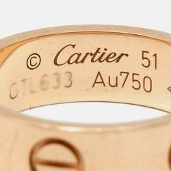 Pre Owned Cartier Love 18K Rose Gold Band Ring Size 51
