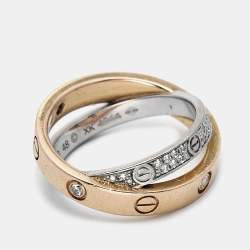 Cartier Love Pave Diamond Two Tone 18K Gold Double Band Ring Size 48