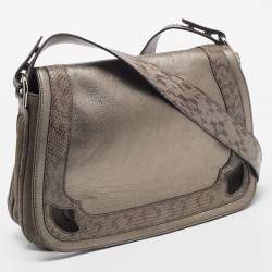 Pre Owned Cartier Metallic Suede and Python Marcello de Cartier Saddle Bag