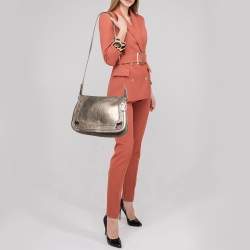 Pre Owned Cartier Metallic Suede and Python Marcello de Cartier Saddle Bag