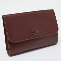Pre Owned Cartier Burgundy Leather Must 21 de Cartier Flap Clutch