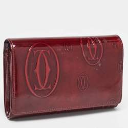 Pre Owned Cartier Burgundy Patent Leather Happy Birthday Continental Wallet