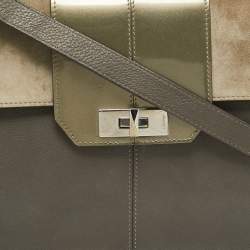 Cartier Grey/Khaki Patent, Leather and Suede Feminine Line Top Handle Bag 