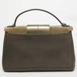 Cartier Grey/Khaki Patent, Leather and Suede Feminine Line Top Handle Bag 