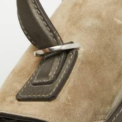 Cartier Grey/Khaki Patent, Leather and Suede Feminine Line Top Handle Bag 