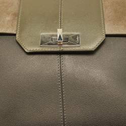 Cartier Grey/Khaki Patent, Leather and Suede Feminine Line Top Handle Bag 