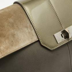 Cartier Grey/Khaki Patent, Leather and Suede Feminine Line Top Handle Bag 