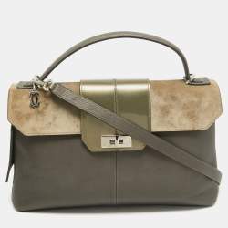 Cartier Grey/Khaki Patent, Leather and Suede Feminine Line Top Handle Bag 