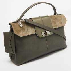 Cartier Grey/Khaki Patent, Leather and Suede Feminine Line Top Handle Bag 