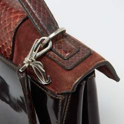 Cartier Dark Brown Patent Leather and Snakeskin Feminine Line Top Handle Bag