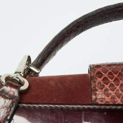 Cartier Dark Brown Patent Leather and Snakeskin Feminine Line Top Handle Bag