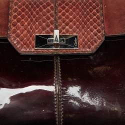 Cartier Dark Brown Patent Leather and Snakeskin Feminine Line Top Handle Bag