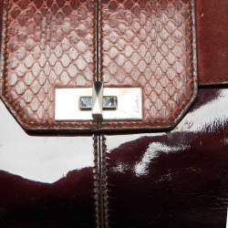 Cartier Dark Brown Patent Leather and Snakeskin Feminine Line Top Handle Bag