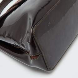 Cartier Dark Brown Patent Leather and Snakeskin Feminine Line Top Handle Bag