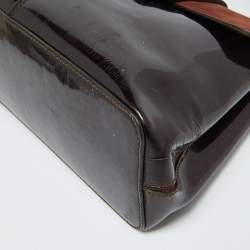 Cartier Dark Brown Patent Leather and Snakeskin Feminine Line Top Handle Bag