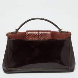 Cartier Dark Brown Patent Leather and Snakeskin Feminine Line Top Handle Bag