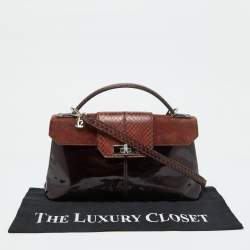 Cartier Dark Brown Patent Leather and Snakeskin Feminine Line Top Handle Bag