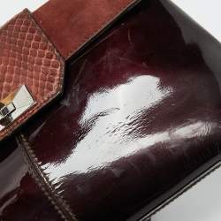 Cartier Dark Brown Patent Leather and Snakeskin Feminine Line Top Handle Bag