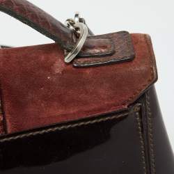Cartier Dark Brown Patent Leather and Snakeskin Feminine Line Top Handle Bag