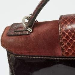 Cartier Dark Brown Patent Leather and Snakeskin Feminine Line Top Handle Bag